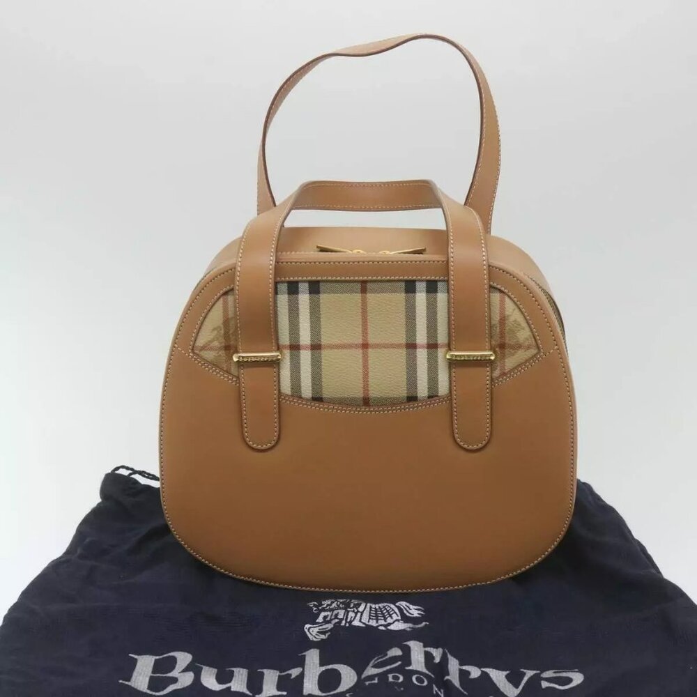 Burberrys Hand Bag Leather Beige Auth 59466